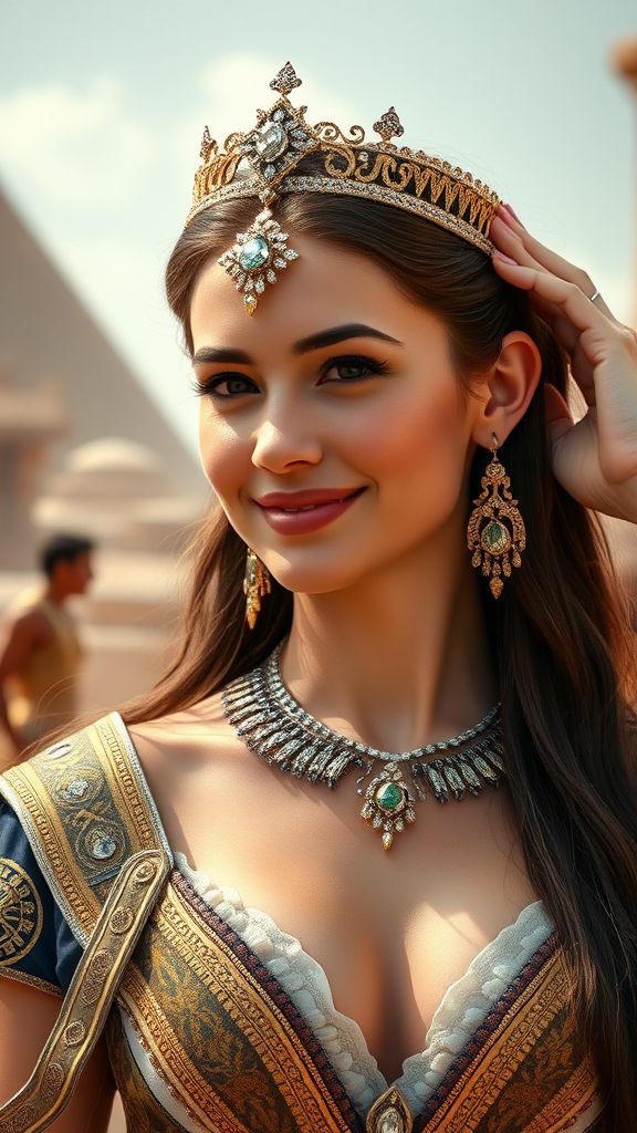 ancient egypt queen long hair diamond jewelry by Free AI Image Generator & Maker - No login required✨ | AIGAZOU