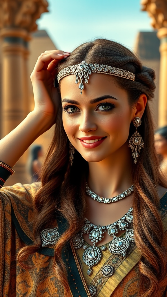 ancient egypt queen long hair diamond jewelry by Free AI Image Generator & Maker - No login required✨ | AIGAZOU