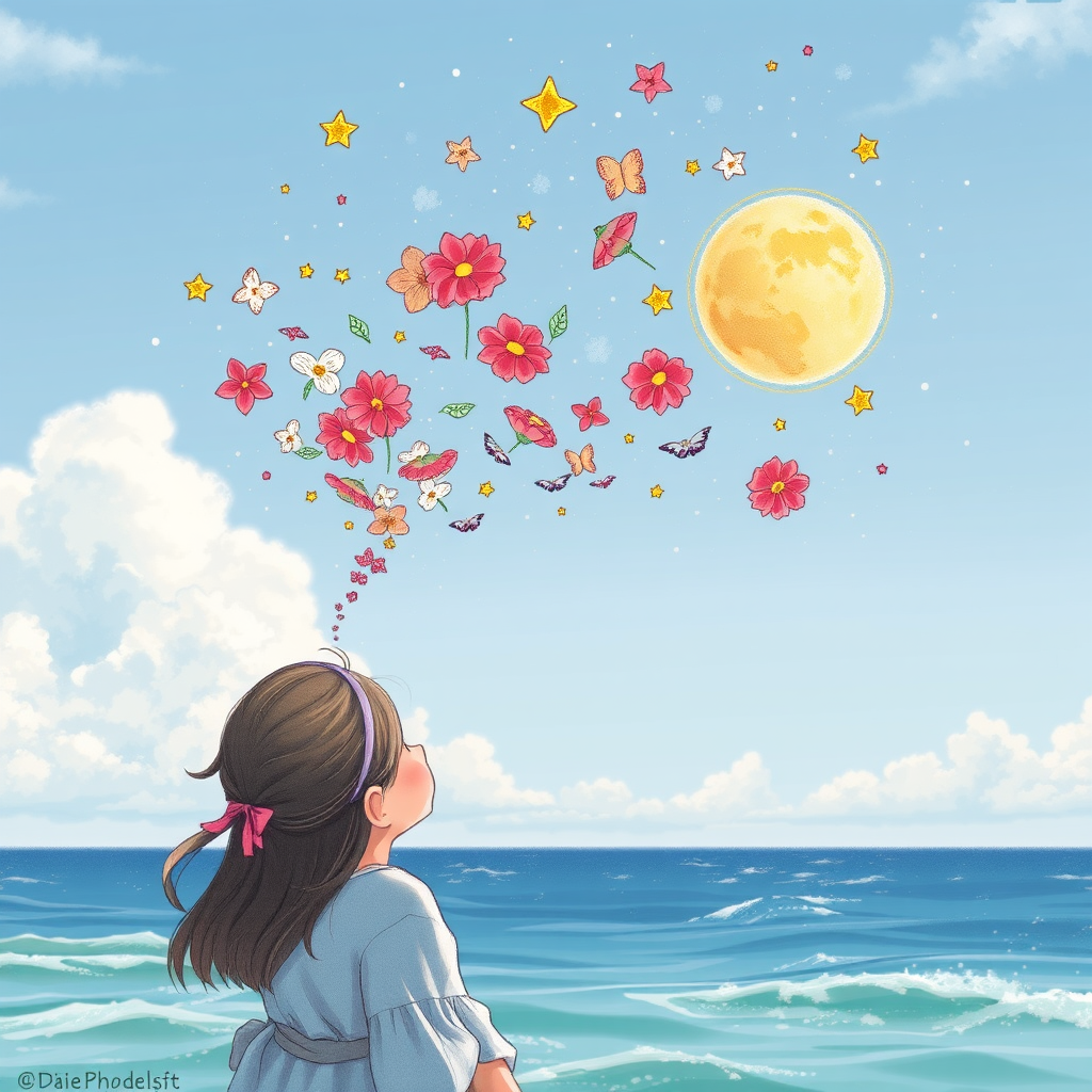 cute girl dreaming by the sea by Free AI Image Generator & Maker - No login required✨ | AIGAZOU