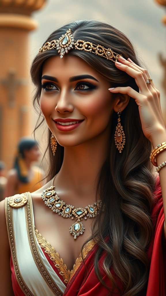ancient egypt queen long hair diamond jewelry by Free AI Image Generator & Maker - No login required✨ | AIGAZOU