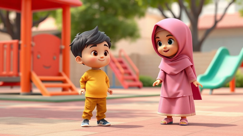 3d animation boy girl playing playground by Free AI Image Generator & Maker - No login required✨ | AIGAZOU