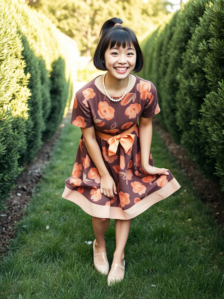 japanese woman curtsy floral dress garden by Free AI Image Generator & Maker - No login required✨ | AIGAZOU