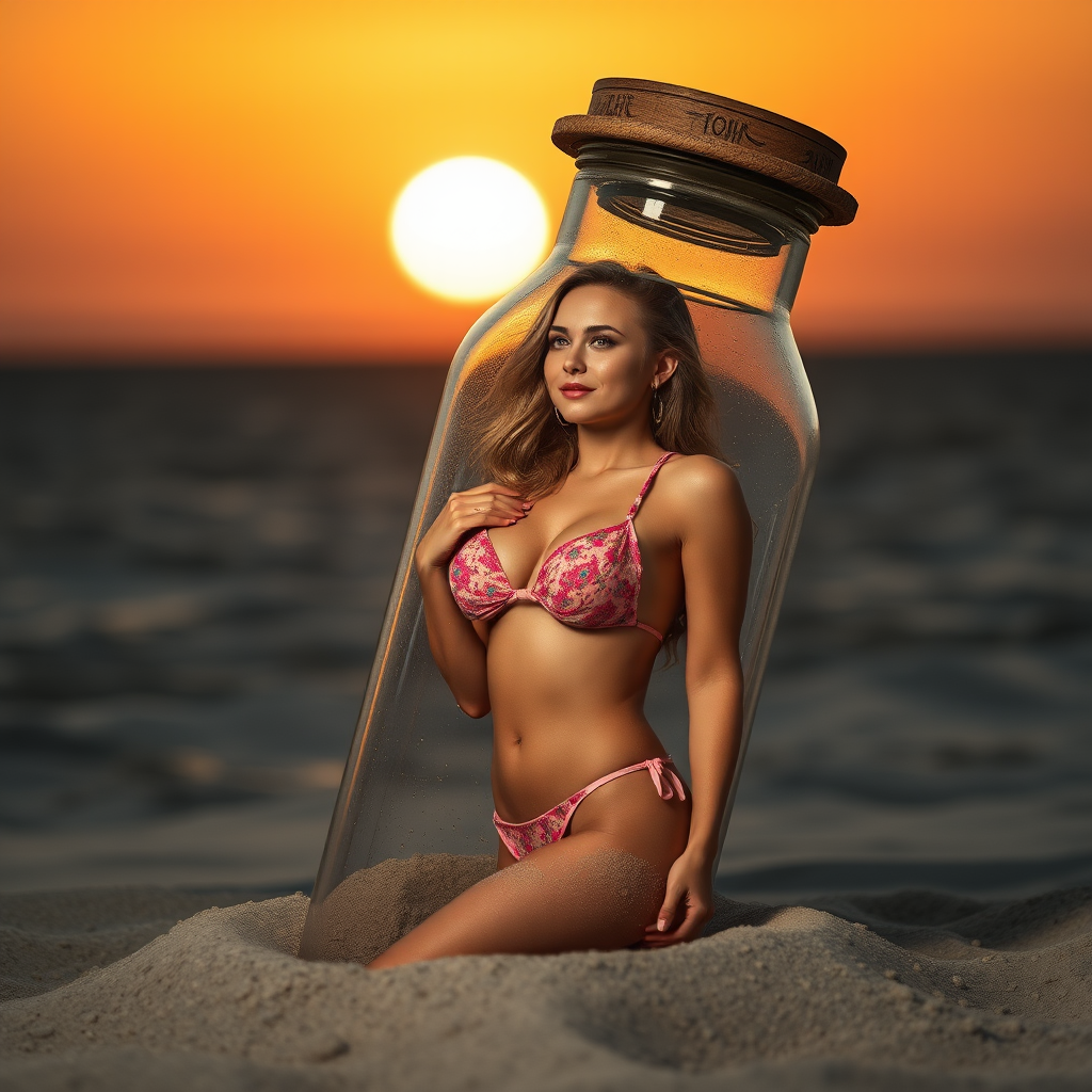 bikini beauty buried in sand sunset by Ücretsiz AI Görüntü Oluşturucu - Giriş gerektirmez✨ | AIGAZOU
