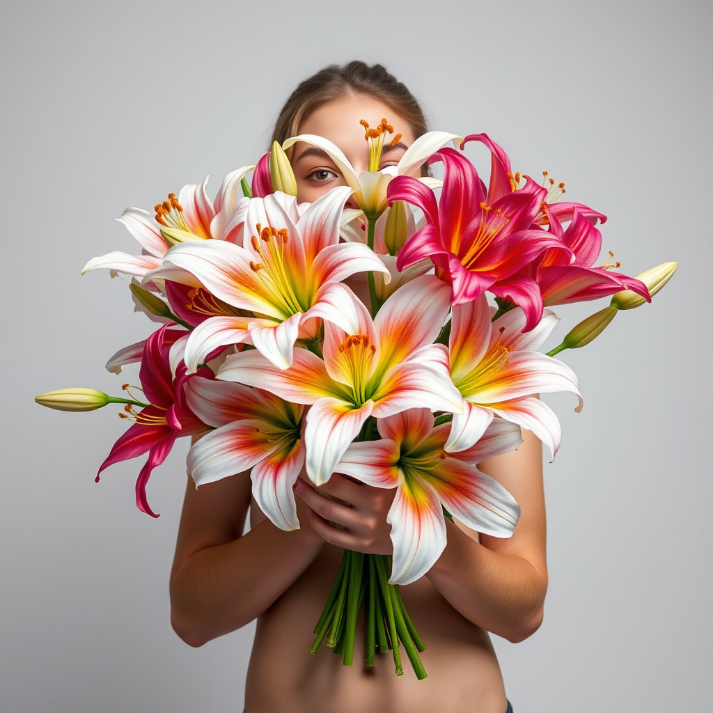 colorful lily bouquet 18yo model 4dcg by Free AI Image Generator & Maker - No login required✨ | AIGAZOU