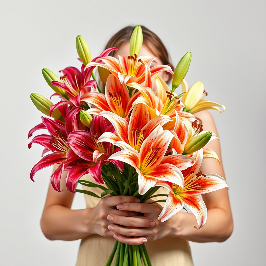 colorful lily bouquet upper body shot by Free AI Image Generator & Maker - No login required✨ | AIGAZOU