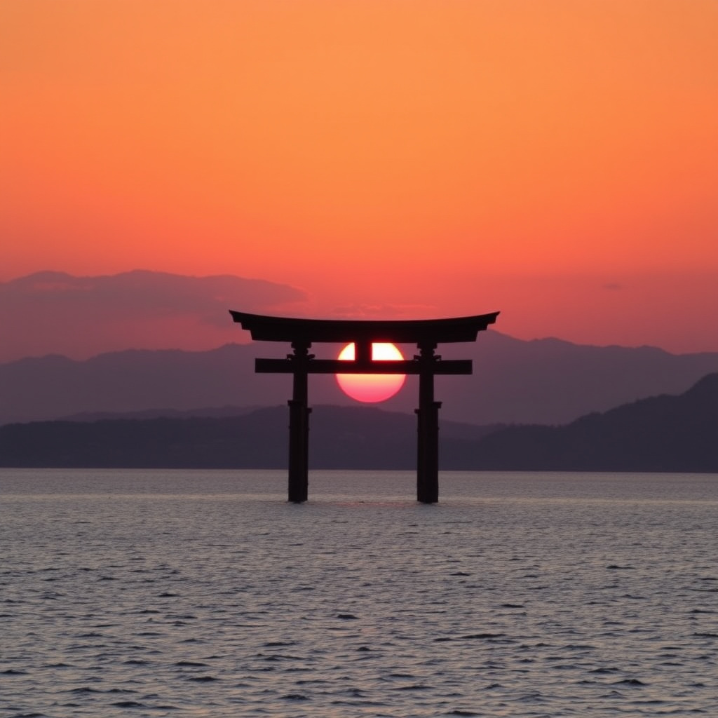 beautiful sunrise sea miyajima shrine torii by Free AI Image Generator & Maker - No login required✨ | AIGAZOU