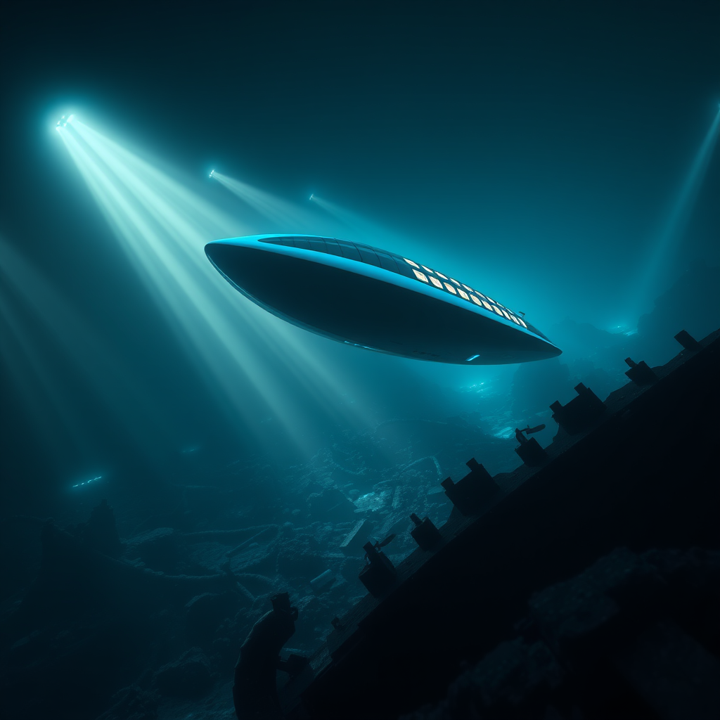 cinematic photography sleek ocean blue spaceship by Free AI Image Generator & Maker - No login required✨ | AIGAZOU