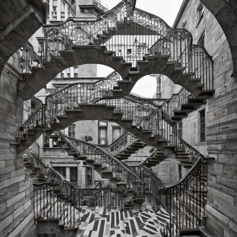 a staircase in escher style by Free AI Image Generator & Maker - No login required✨ | AIGAZOU