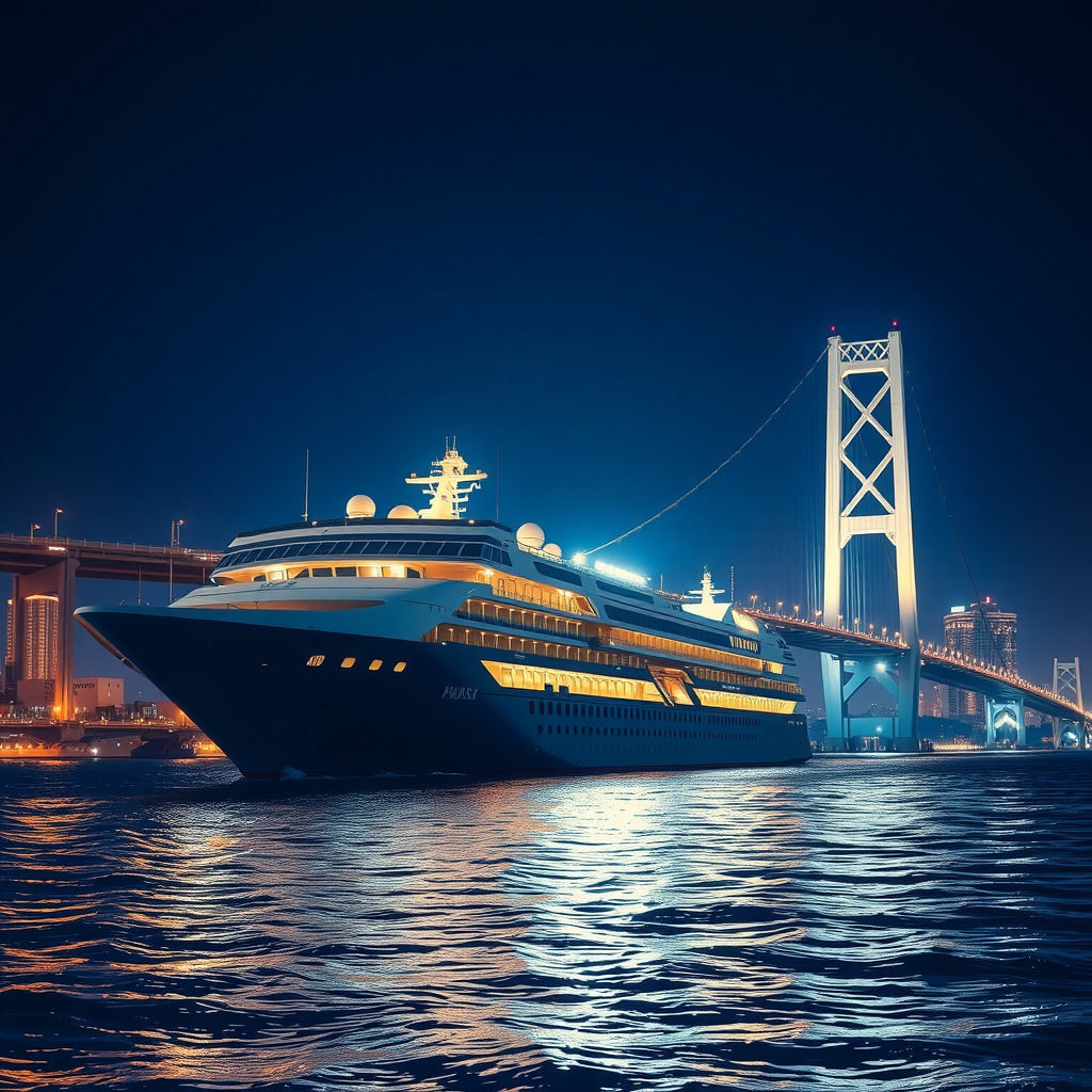 luxurious cruise ship under yokohama bay bridge by Free AI Image Generator & Maker - No login required✨ | AIGAZOU