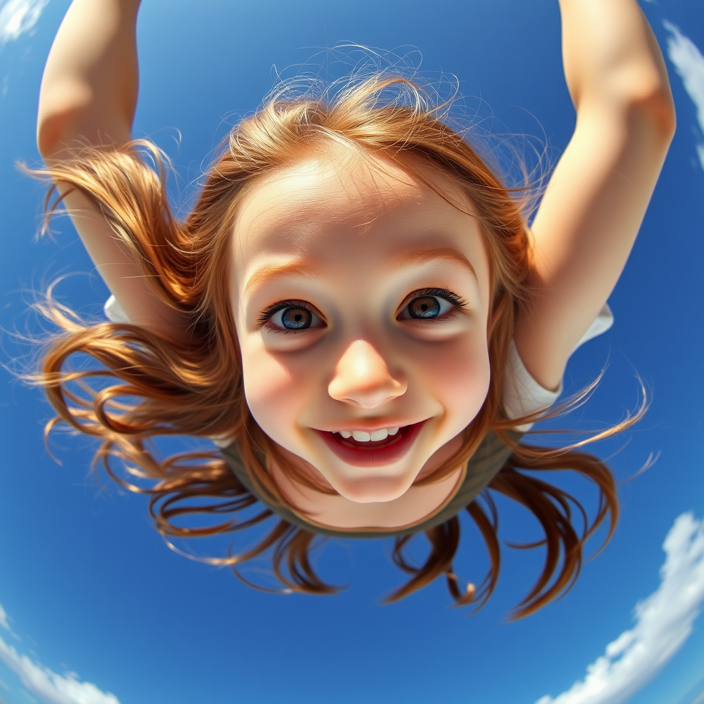 girl floating upside down friendly smile by Free AI Image Generator & Maker - No login required✨ | AIGAZOU