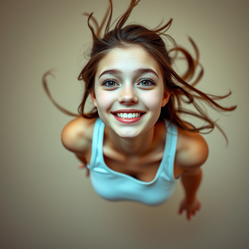floating teen girl friendly smile panorama by Free AI Image Generator & Maker - No login required✨ | AIGAZOU
