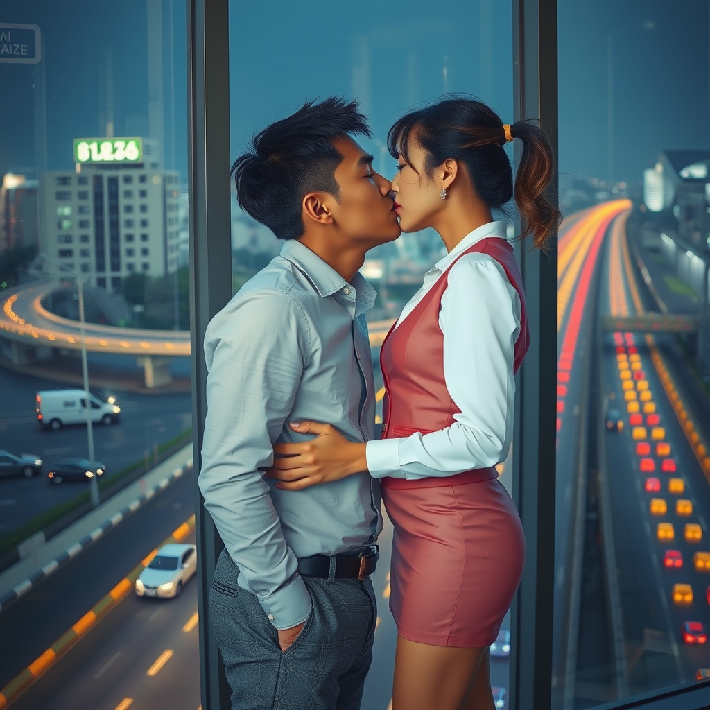 young japanese couple kissing office night by Free AI Image Generator & Maker - No login required✨ | AIGAZOU