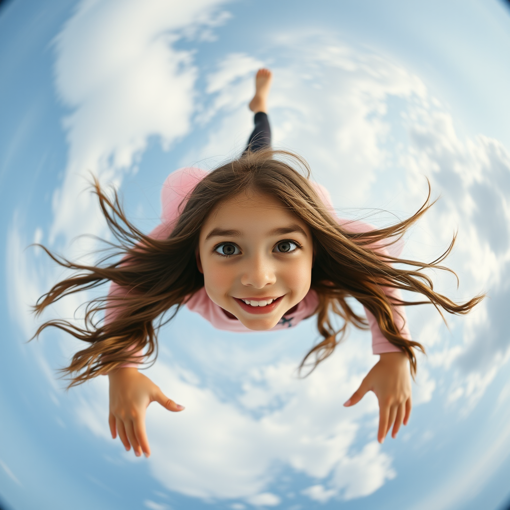 girl floating in air upside down smiling by Free AI Image Generator & Maker - No login required✨ | AIGAZOU