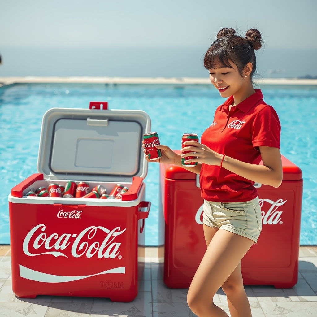japanese woman coca cola poolside sale by Free AI Image Generator & Maker - No login required✨ | AIGAZOU