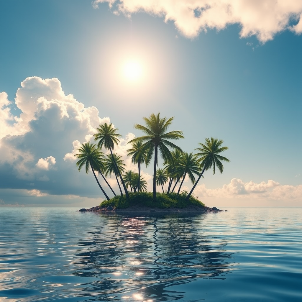 palm tree island sky sun by Free AI Image Generator & Maker - No login required✨ | AIGAZOU