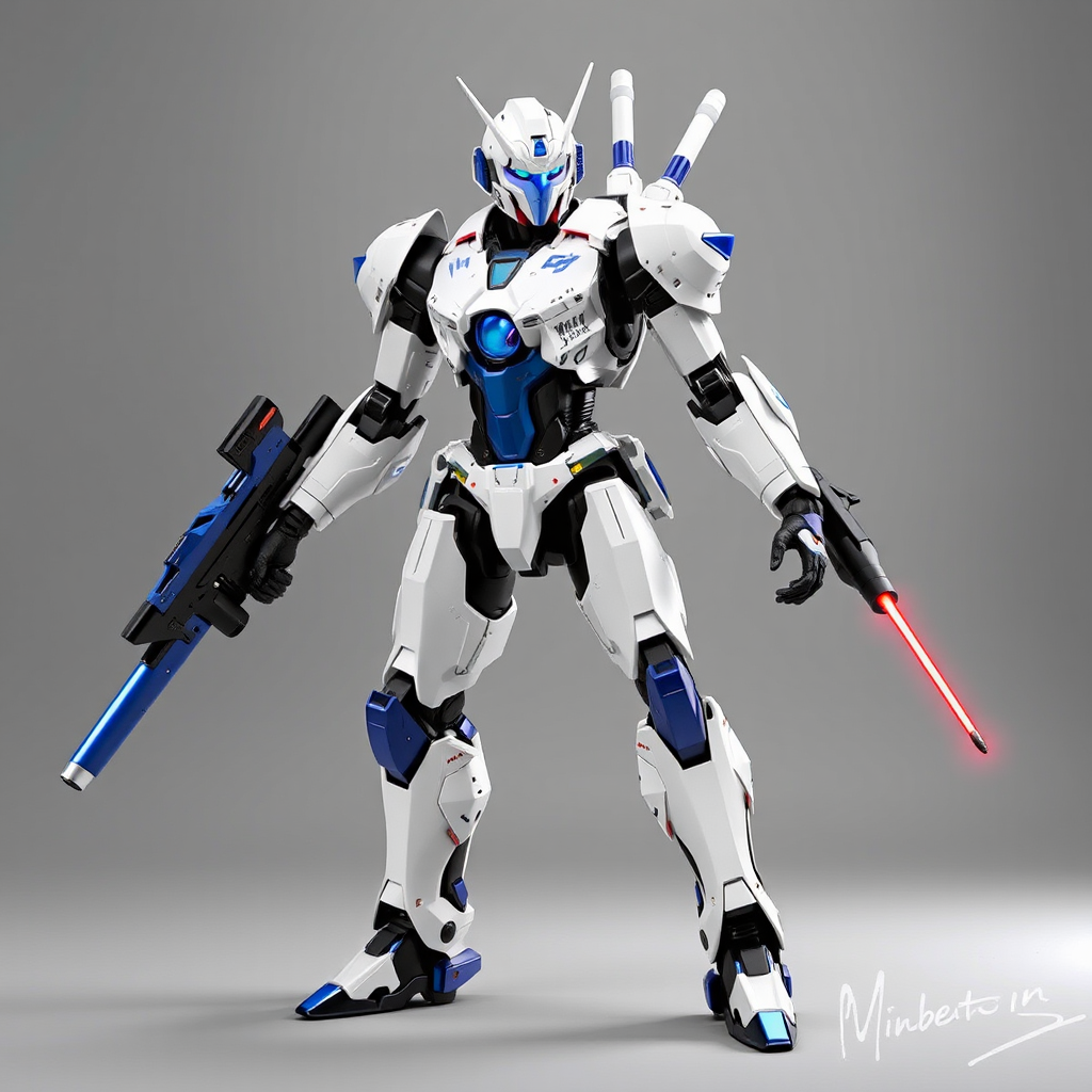 white blue robot beam rifle shield by 免费AI图像生成工具 | AIGAZOU
