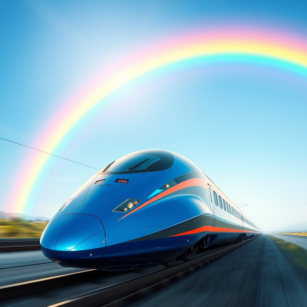 futuristic shinkansen under rainbow by Free AI Image Generator & Maker - No login required✨ | AIGAZOU