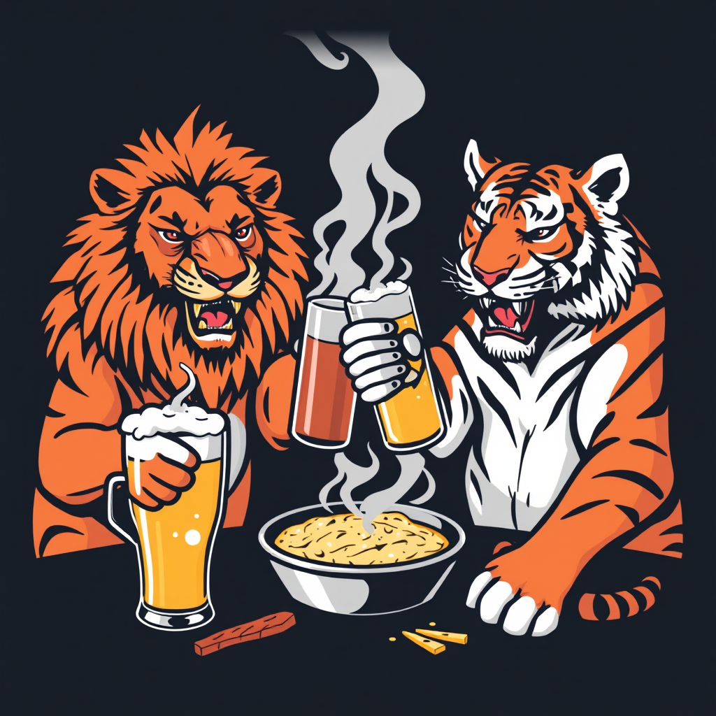 lion tiger bbq beer party by Free AI Image Generator & Maker - No login required✨ | AIGAZOU