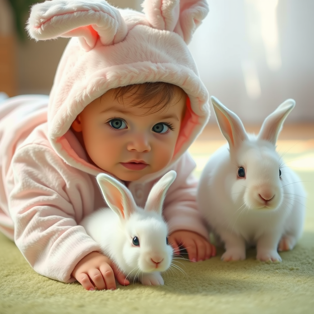 baby bunny costume crawling playfully close up by Free AI Image Generator & Maker - No login required✨ | AIGAZOU