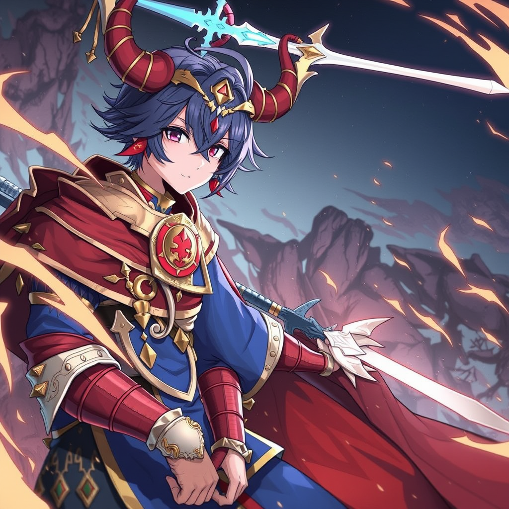 warrior in blue red tunic gold horns by Free AI Image Generator & Maker - No login required✨ | AIGAZOU