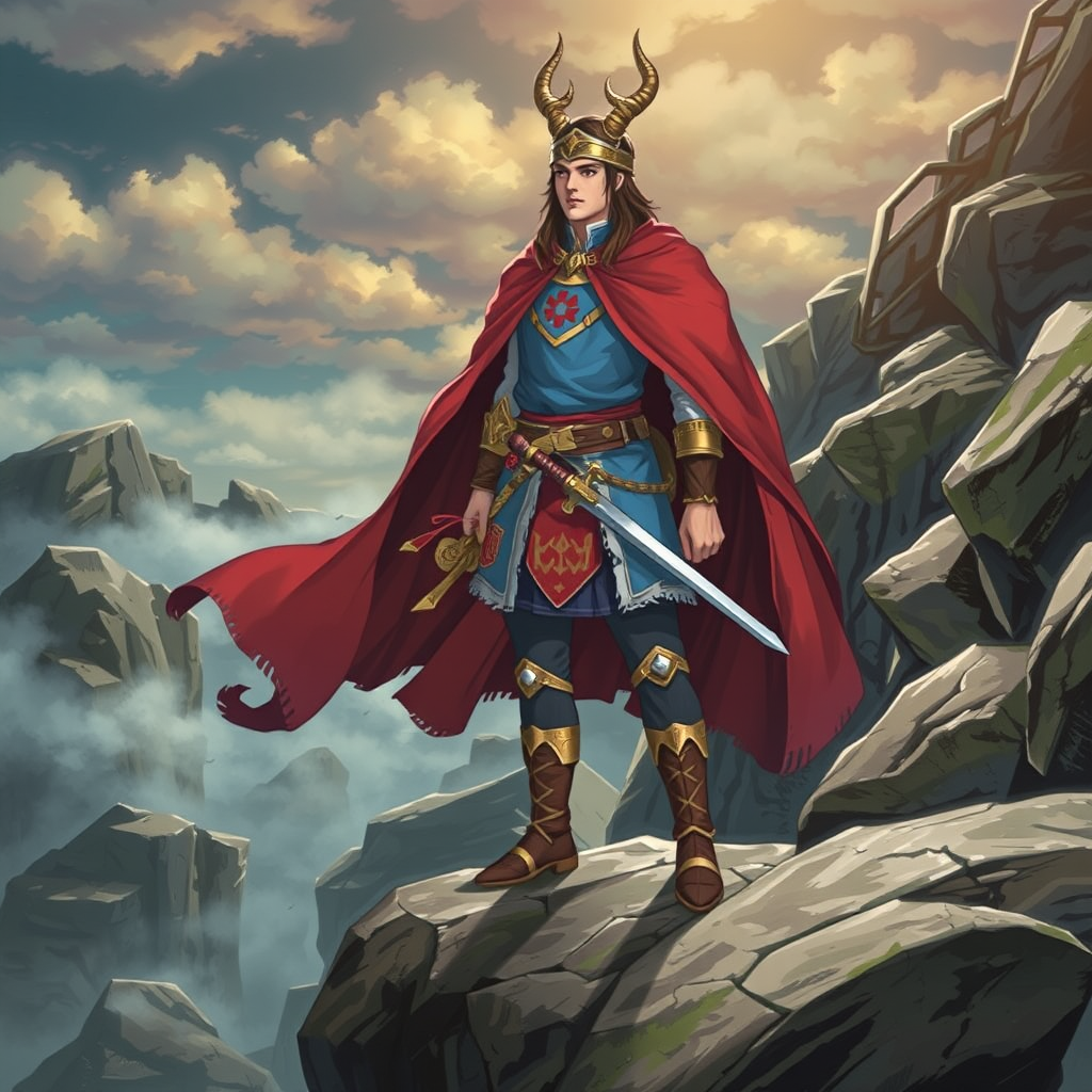warrior in blue red tunic gold horns by Free AI Image Generator & Maker - No login required✨ | AIGAZOU