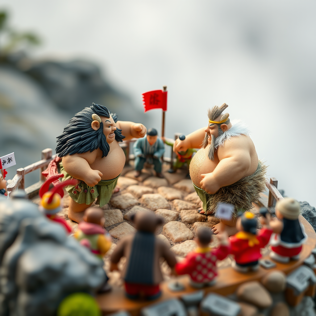 miniature diorama recreates momotaro vs kintaro sumo match by Free AI Image Generator & Maker - No login required✨ | AIGAZOU