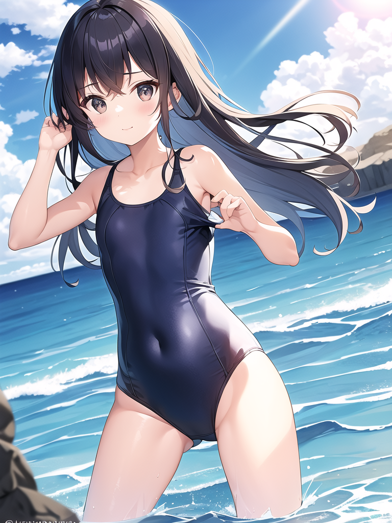 cute beautiful girl small chest navy school swimsuit by Free AI Image Generator & Maker - No login required✨ | AIGAZOU