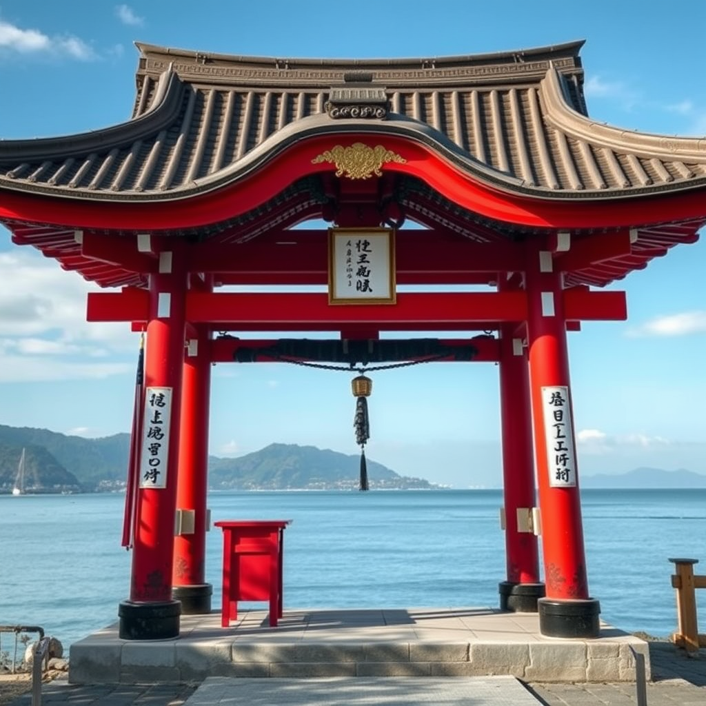 japanese shrine by sea by Free AI Image Generator & Maker - No login required✨ | AIGAZOU
