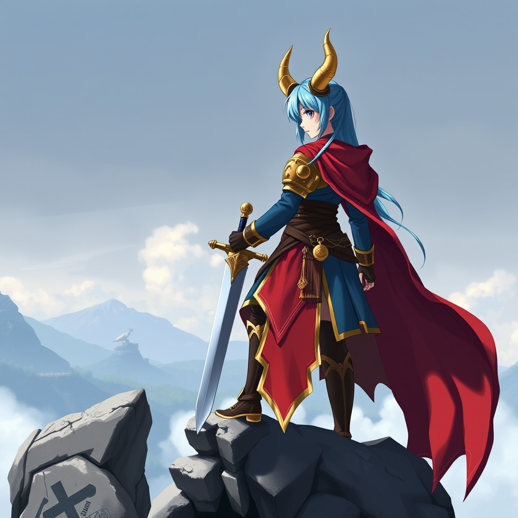 warrior hatsune miku blue red tunic by Free AI Image Generator & Maker - No login required✨ | AIGAZOU