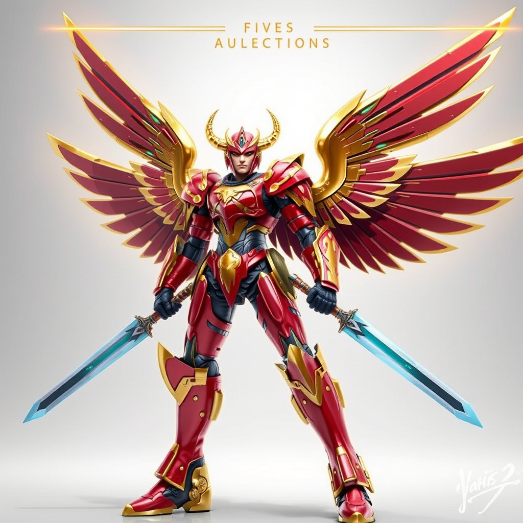 warrior blue red tunic gold horns by Free AI Image Generator & Maker - No login required✨ | AIGAZOU
