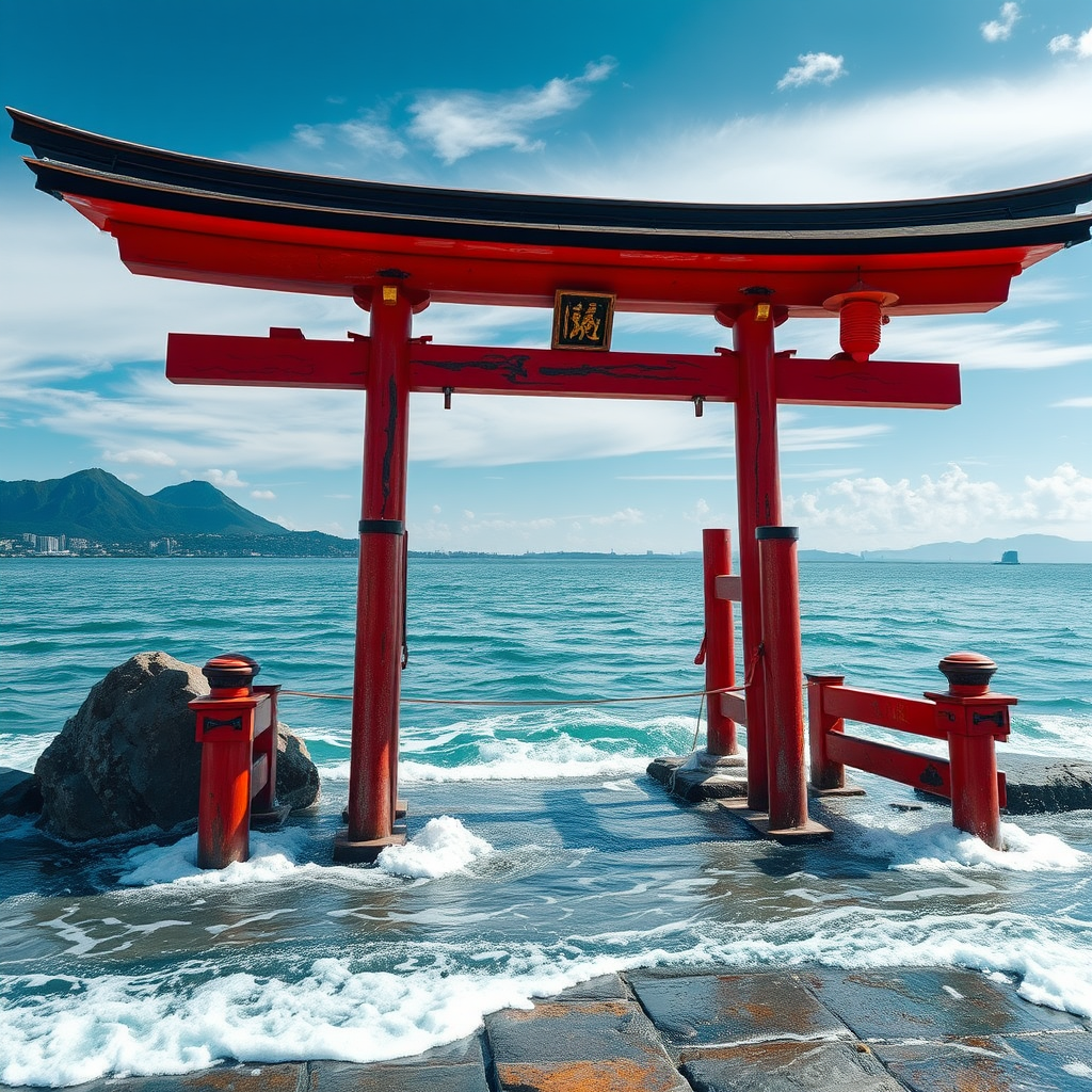 japanese shrine by sea by Free AI Image Generator & Maker - No login required✨ | AIGAZOU