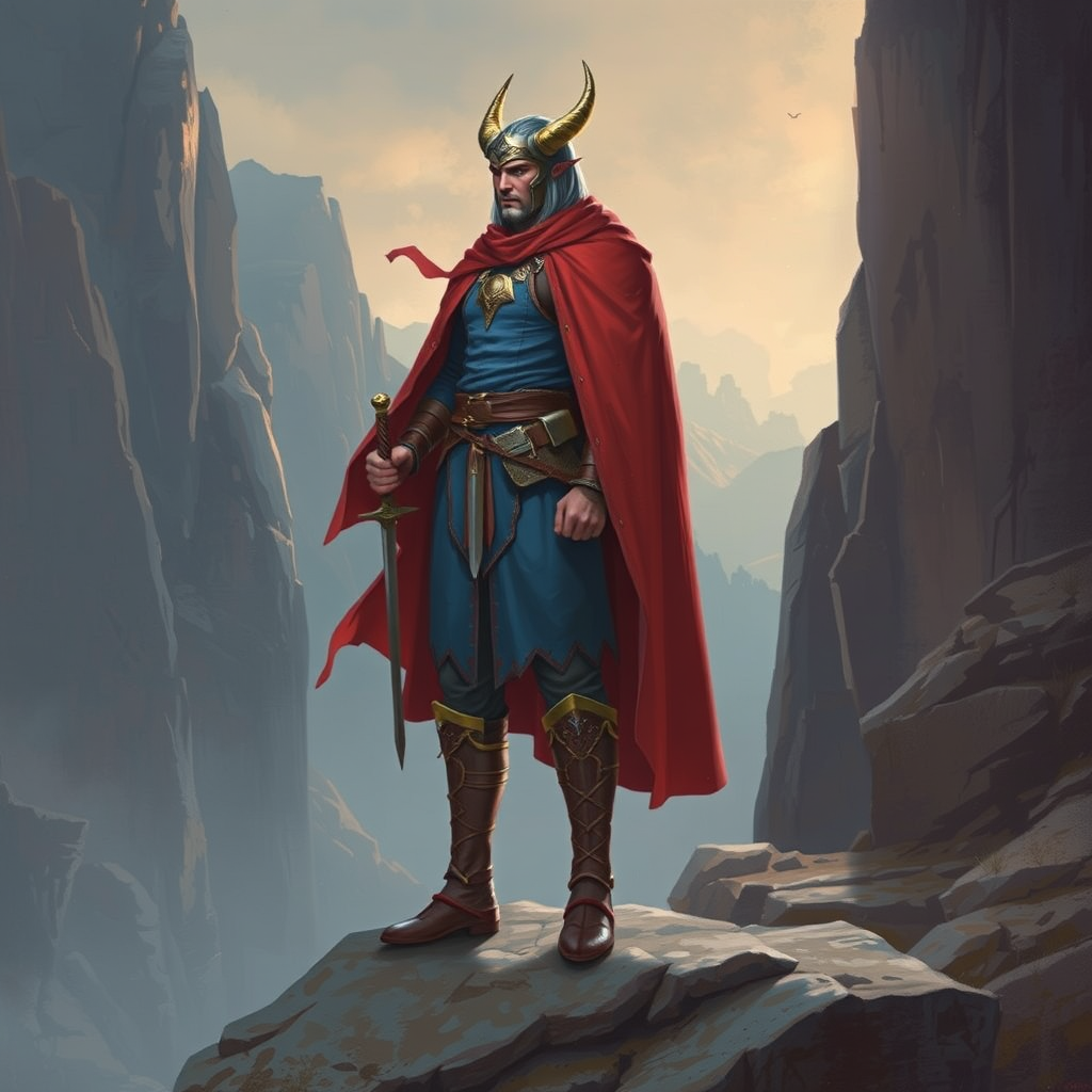 warrior blue red tunic gold horns by Free AI Image Generator & Maker - No login required✨ | AIGAZOU