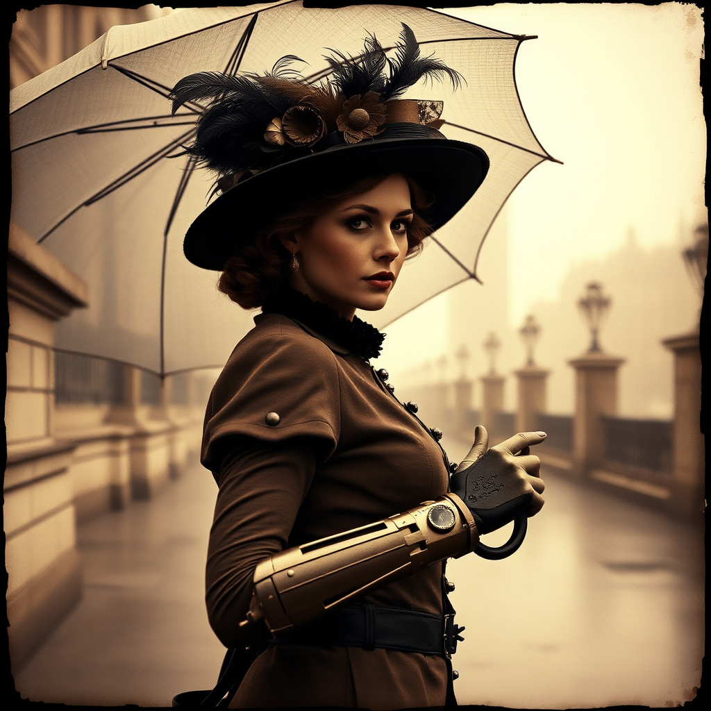 victorian beauty in foggy london with steampunk umbrella by Free AI Image Generator & Maker - No login required✨ | AIGAZOU