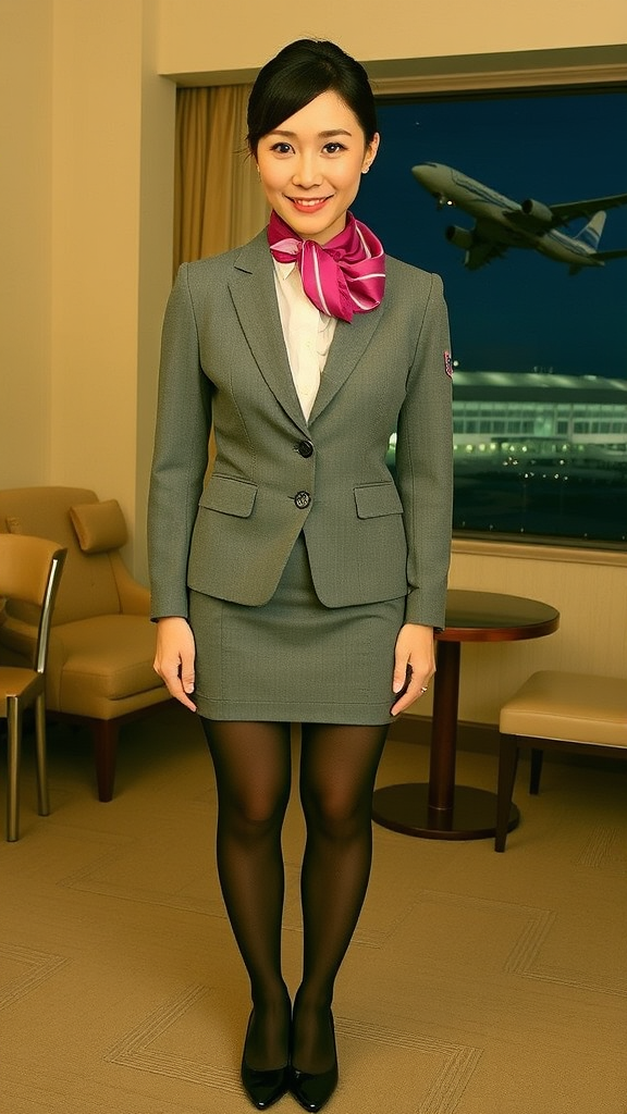 elegant japanese flight attendant night view by Free AI Image Generator & Maker - No login required✨ | AIGAZOU
