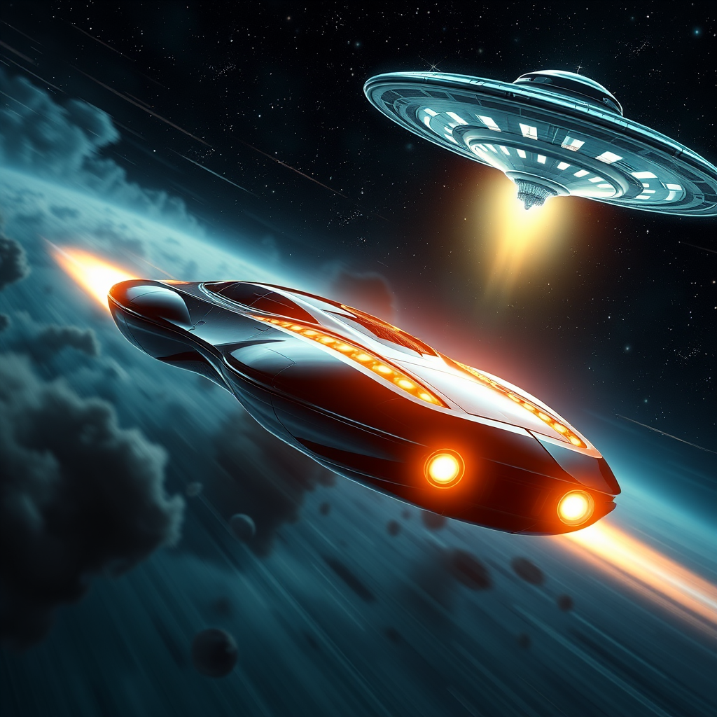 photorealistic sleek spaceship solar car nebula chase by Free AI Image Generator & Maker - No login required✨ | AIGAZOU