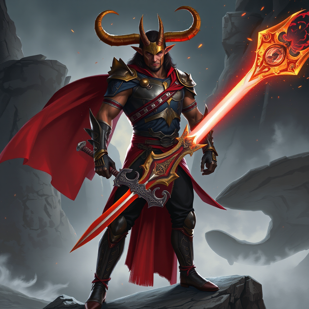 warrior in blue red tunic gold horns by Free AI Image Generator & Maker - No login required✨ | AIGAZOU