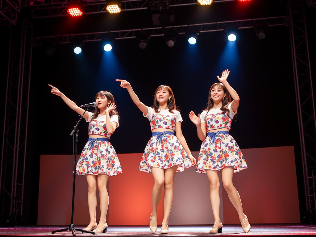 stage background four idol group singing by Free AI Image Generator & Maker - No login required✨ | AIGAZOU