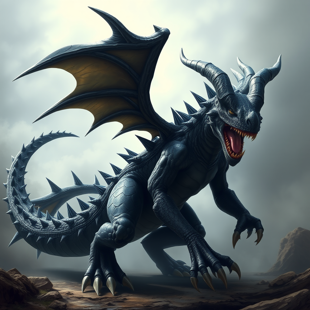 black dragon with horns and spikes by Free AI Image Generator & Maker - No login required✨ | AIGAZOU