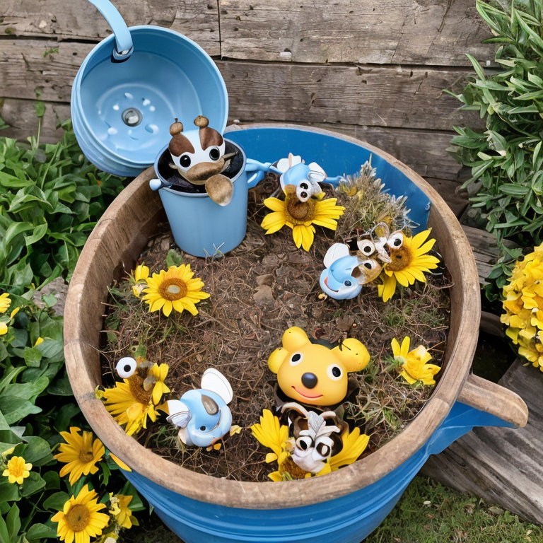 cartoon bee in wooden bucket by Free AI Image Generator & Maker - No login required✨ | AIGAZOU