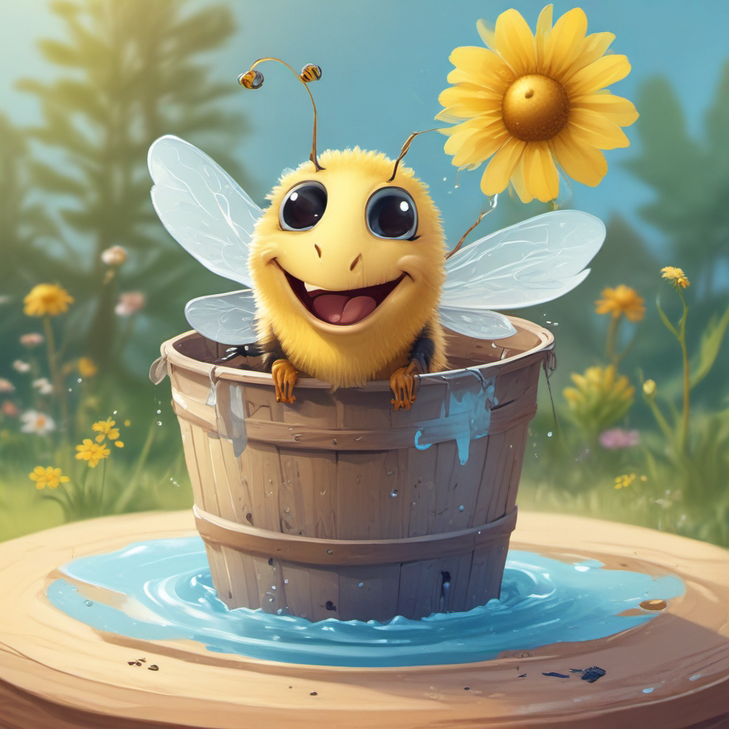 cartoon bee in wooden bucket by Free AI Image Generator & Maker - No login required✨ | AIGAZOU