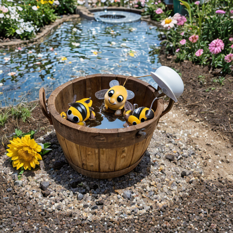 cartoon bee in wooden bucket by Free AI Image Generator & Maker - No login required✨ | AIGAZOU