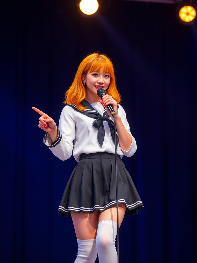 stage beauty orange hair student outfit by Free AI Image Generator & Maker - No login required✨ | AIGAZOU