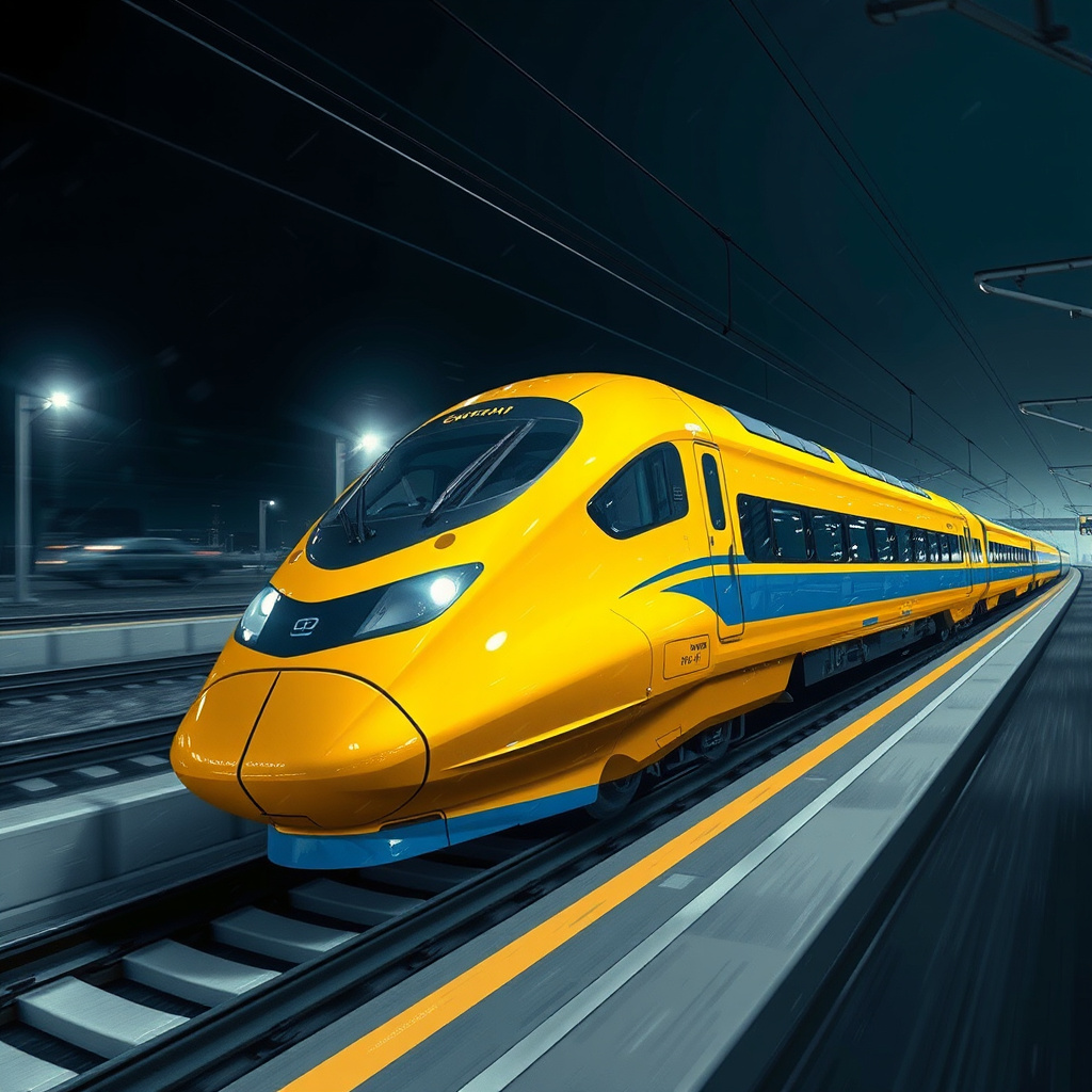 futuristic shinkansen doctor yellow speeding night by Free AI Image Generator & Maker - No login required✨ | AIGAZOU
