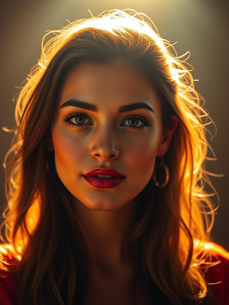 a beautiful girl glowing orange rim light by Free AI Image Generator & Maker - No login required✨ | AIGAZOU