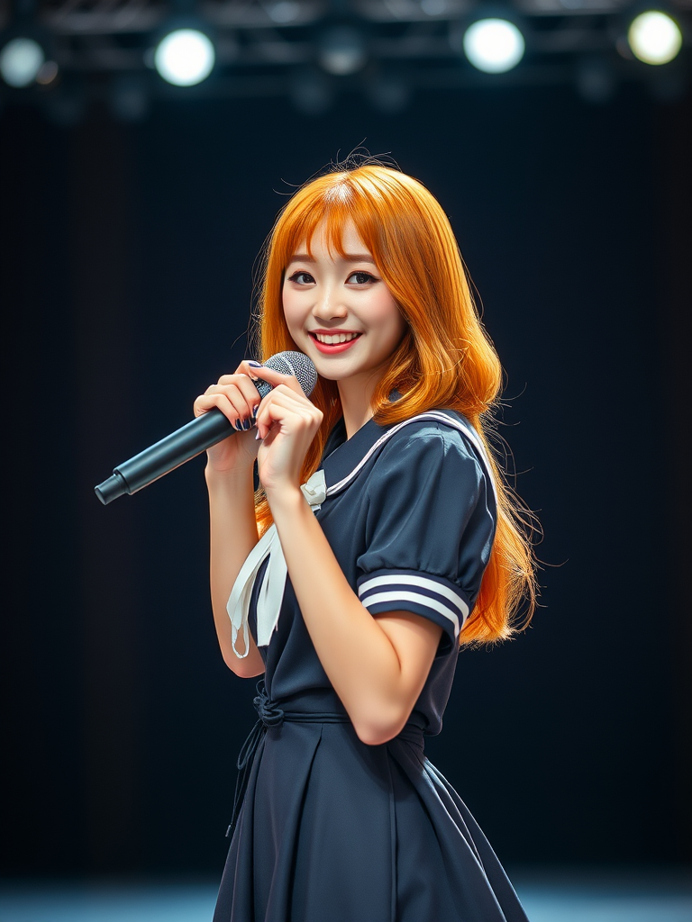 stage beautiful girl orange hair singing by Free AI Image Generator & Maker - No login required✨ | AIGAZOU