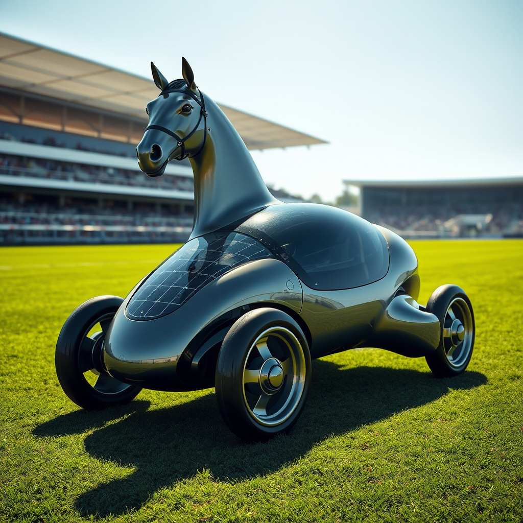 photorealistic horse shaped solar car metallic aerodynamic by Free AI Image Generator & Maker - No login required✨ | AIGAZOU