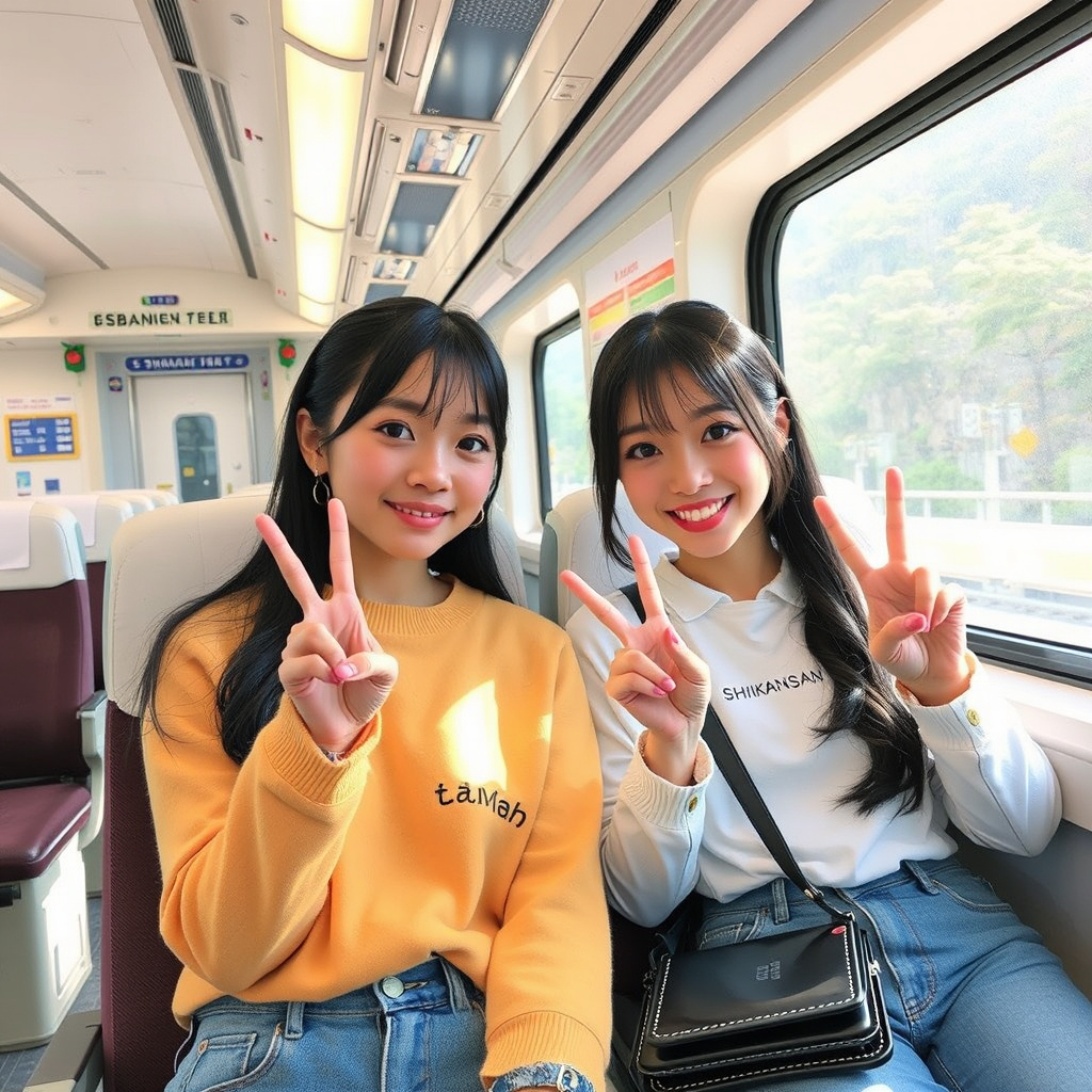 japanese idols shinkansen green mountains by Free AI Image Generator & Maker - No login required✨ | AIGAZOU