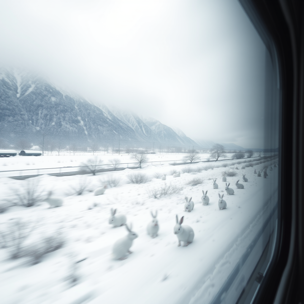 shinkansen window view snow rabbits meadow by Free AI Image Generator & Maker - No login required✨ | AIGAZOU