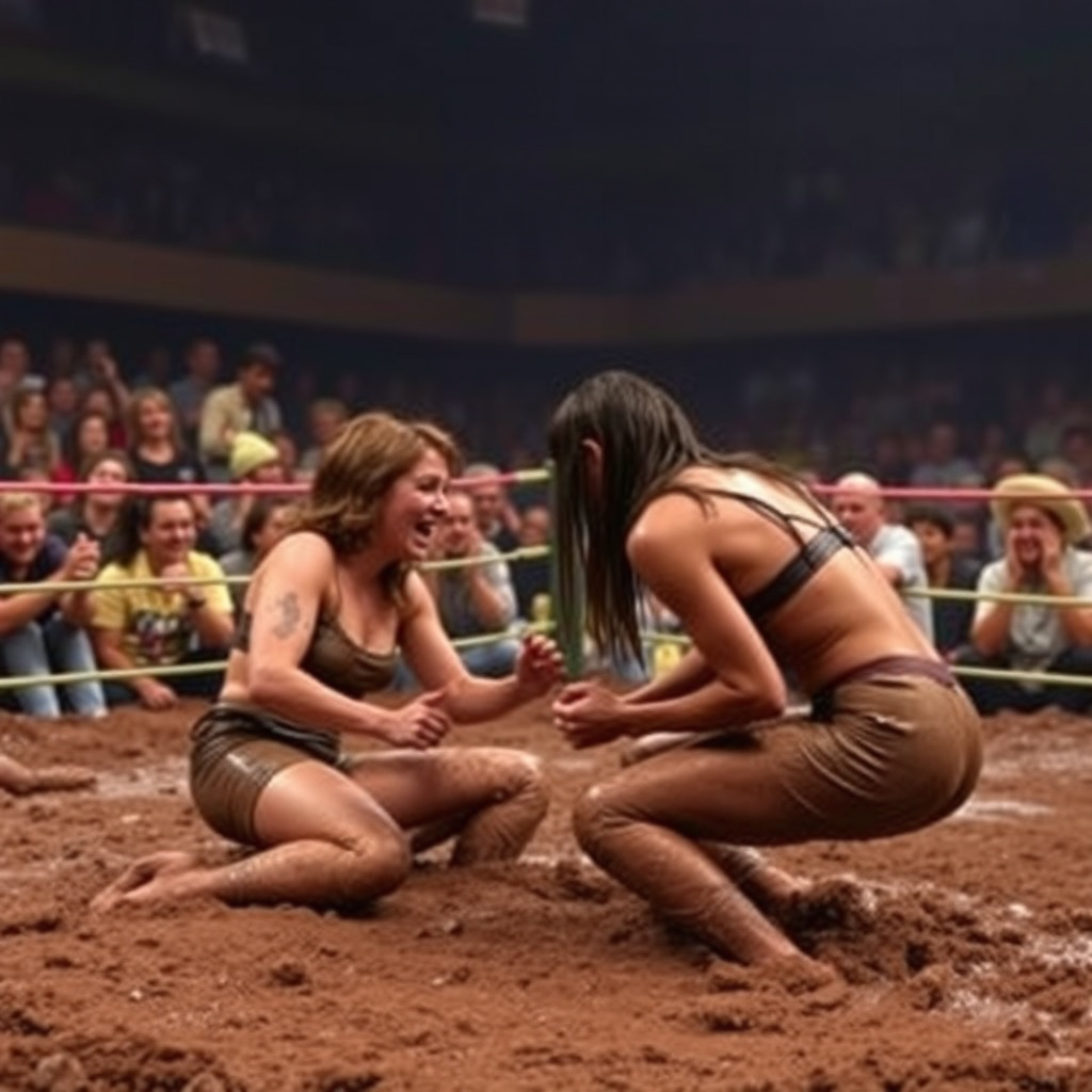 ring mud wrestling chocolate catfight by Free AI Image Generator & Maker - No login required✨ | AIGAZOU