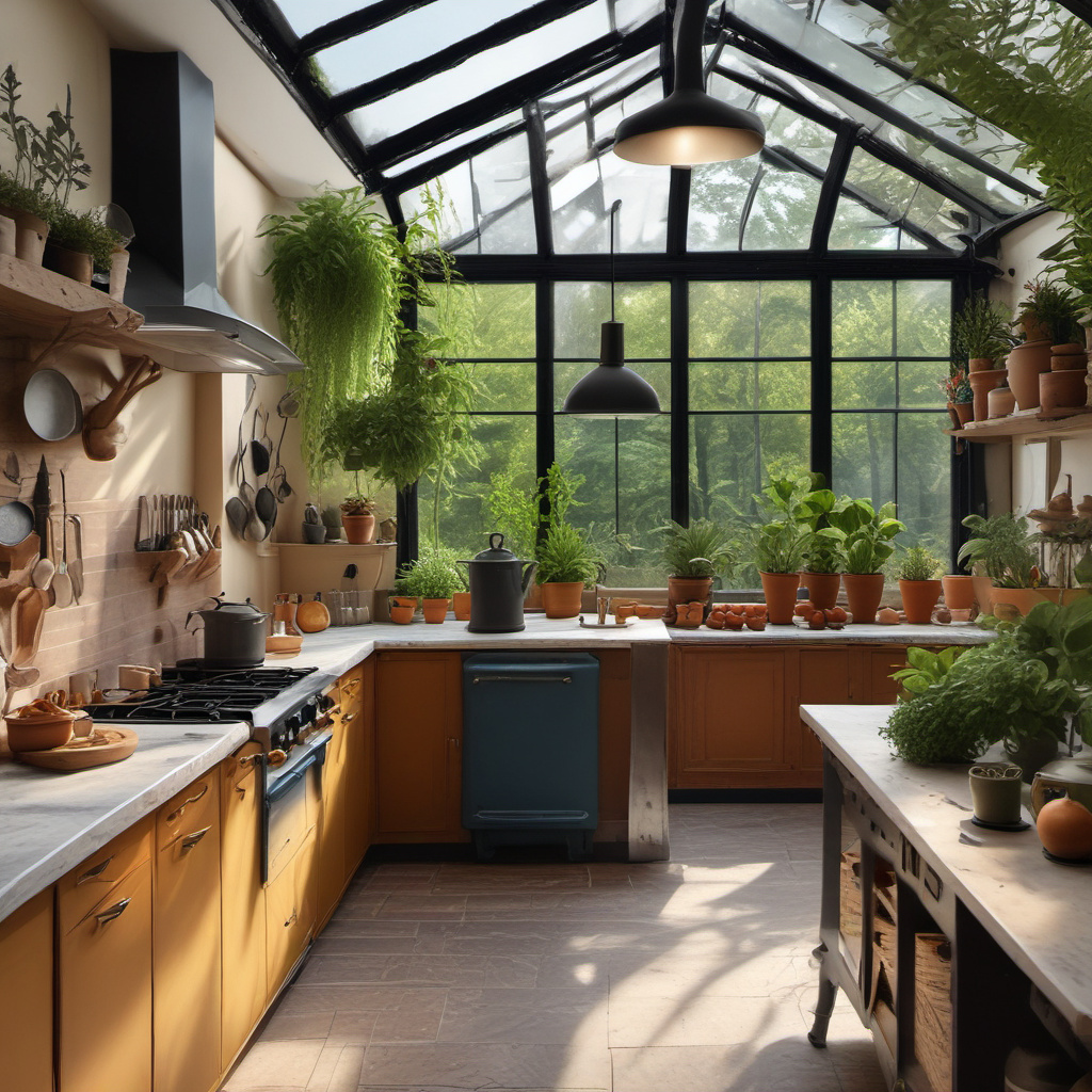 cozy sunlit greenhouse kitchen modern stove by Free AI Image Generator & Maker - No login required✨ | AIGAZOU